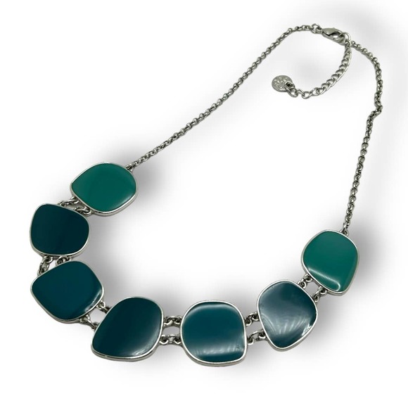 Signed Geometric REVERSIBLE Statement Necklace Blue Ombre and Creme GA - Picture 6 of 7